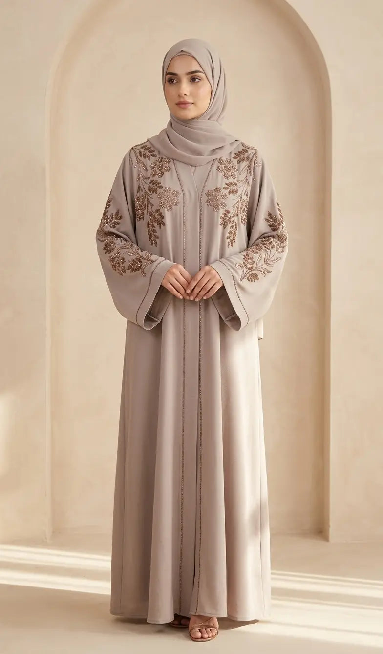 Golden Garden Hand-Embroidered Luxury Abaya - sleeve embroidery detail