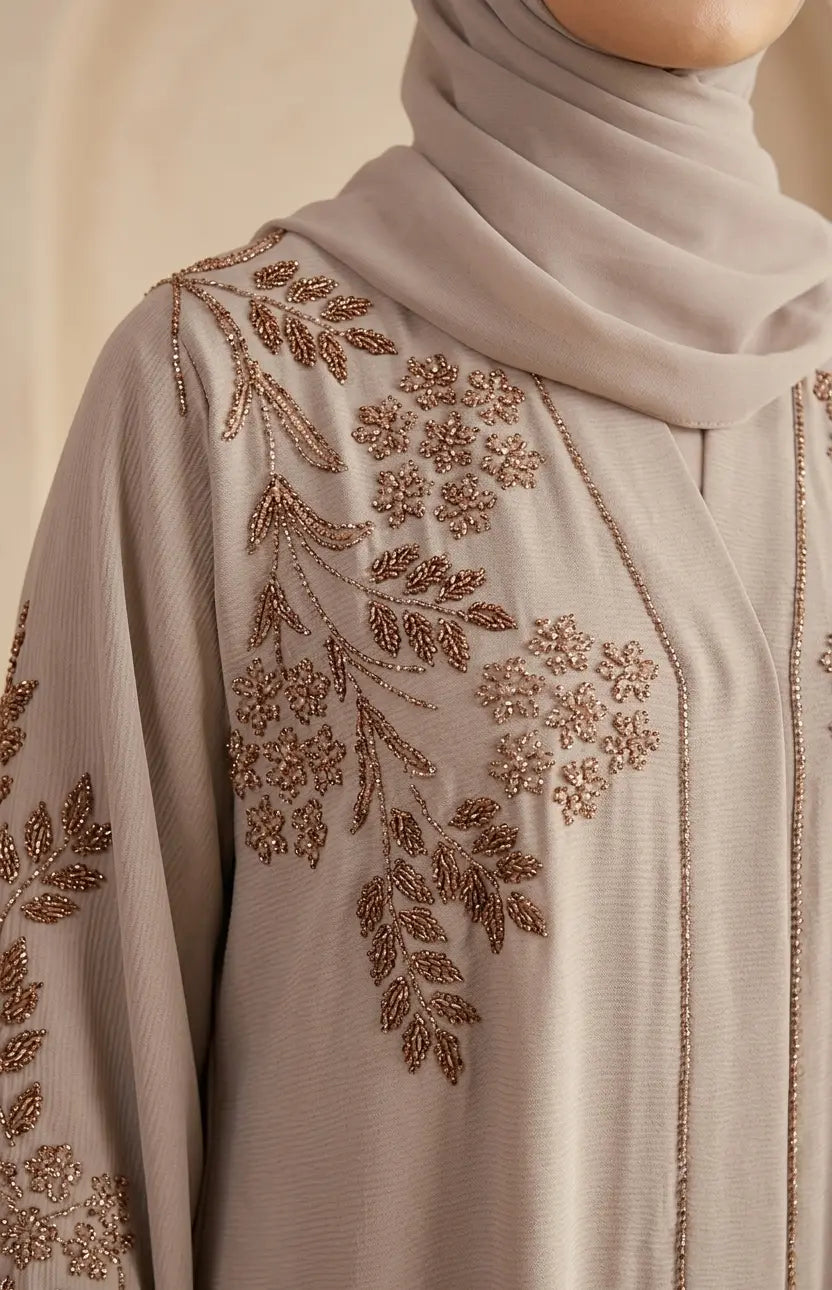 Golden Garden Hand-Embroidered Luxury Abaya - standing full view